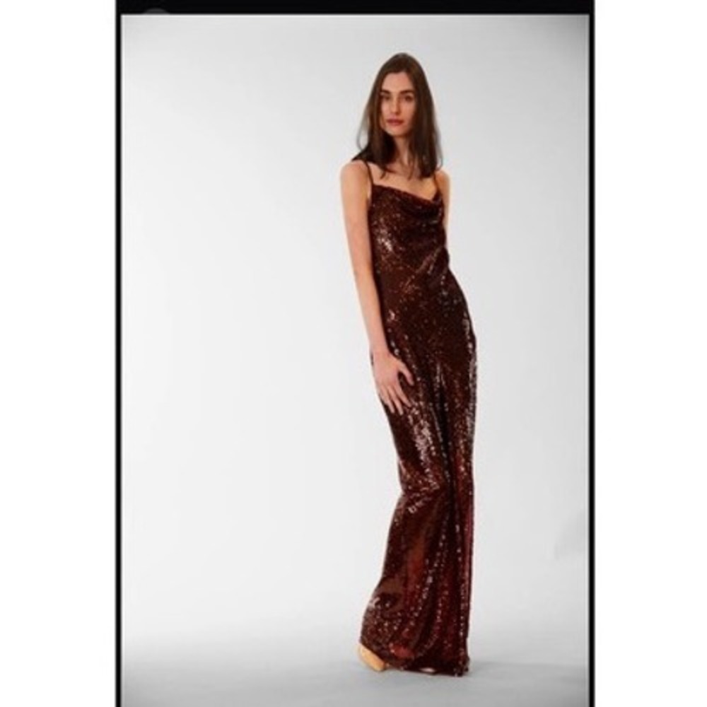 Julia Jordan Burgundy Sequin Cowl Neck Maxi Gown Dress Size 16 JJ41566
